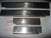 Хром накладки на пороги надпись штамповкой для Mitsubishi ASX 2010-2012