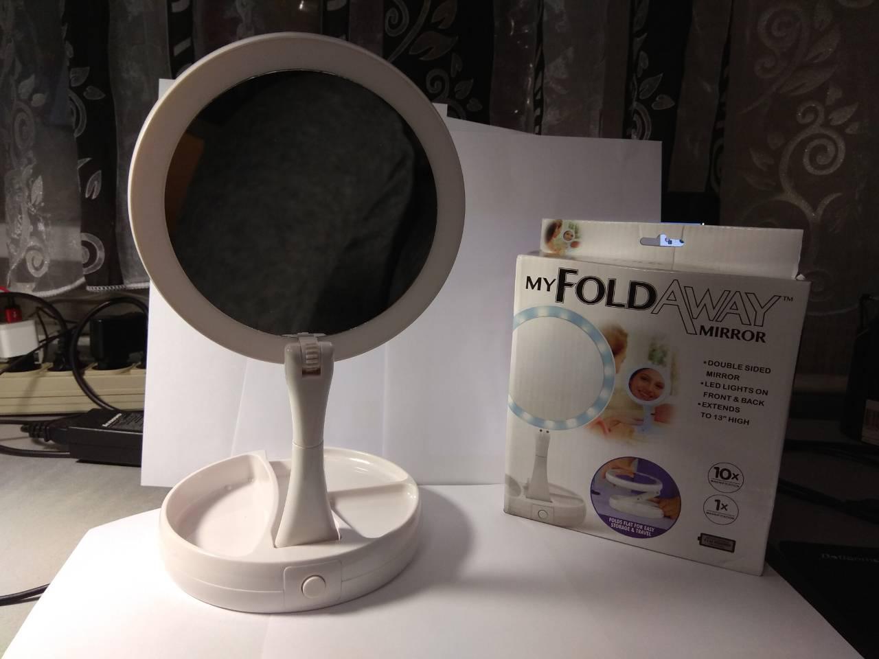 Складное косметическое зеркало для макияжа круглое увеличительное 10X My Fold Away Mirror с LED подсветкой - фото 3 - id-p831538617