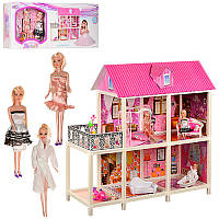 Двухэтажный кукольный домик 66884( З шт куклы 28 см, мебель),размер домика 101,5-41-105 см