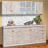 Кухня «Карина» базовая белый/мрамор Мир Мебели 2 м 2.0 м