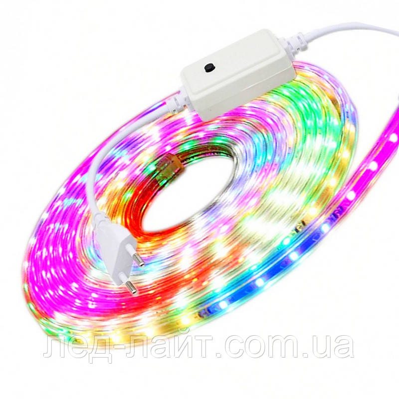 Комплект 10м: різнокольорова LED стрічка 220V IP65 + контролер