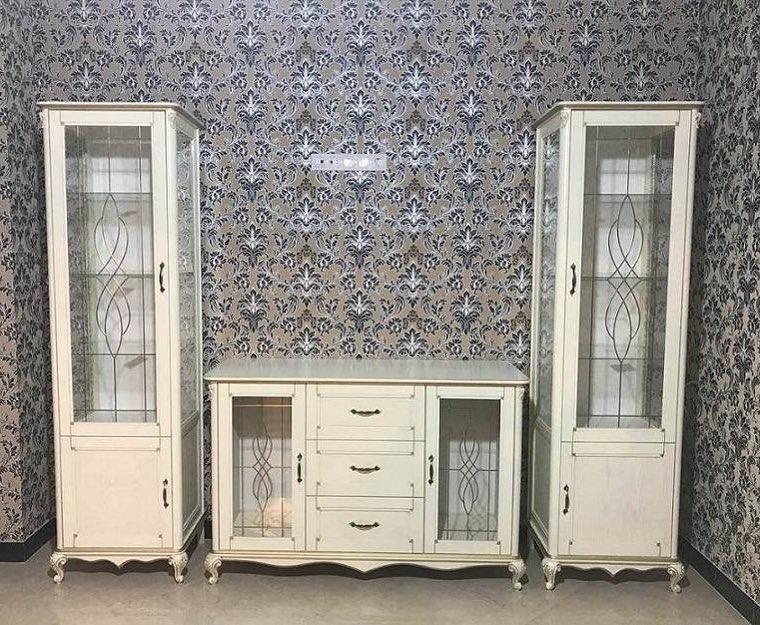 Комплект в вітальню (стенка в гостиную) з ДСП/дерево/МДФ Рів'єра Freedom слонова кістка патина Мікс Меблі, фото 1