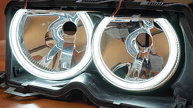 Ангельські очі crystal angel eyes LED для BMW E46 без лінз, білий + жовтий, фото 3