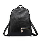 Рюкзак жіночий шкіряний з кишенею (чорний), фото 2