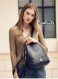 Рюкзак жіночий шкіряний з кишенею (чорний), фото 4
