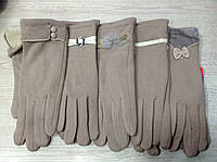 Тёплые яркие стрейчевые женские перчатки на меху светло-серый