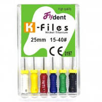 Файлы FlyDent K-Files NITI 25 mm 15-40# 6шт никель-титан