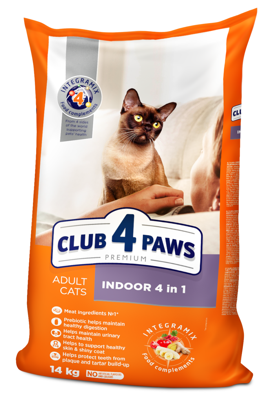 Club 4 Paws Premium Клуб 4 лапи Indoor 4 in 1 сухий корм для домашніх котів 14КГ