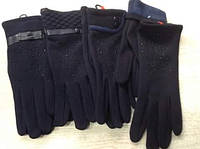 Тёплые чудесные женские перчатки cо стразиками темно-синий