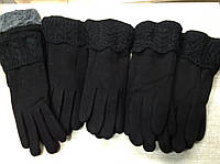 Тёплые черные женские перчатки на плюше