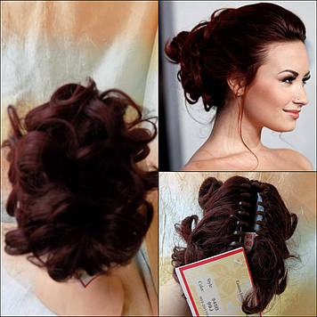 Хвіст шиньон короткий кучерявий на крабі бургунд 945В-39