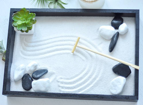 Японский сад камней Сад Дзен настольный с суккулентом купить в Украине