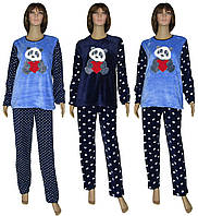 NEW! Чарівна серія жіночих зимових піжам з вишивкою - Ведмедик Dark Blue фліс / махра ТМ УКРТРИКОТАЖ!