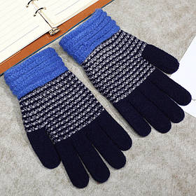 Зимові жіночі рукавички сині у смужку