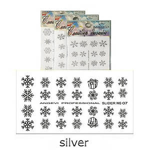 Новорічні наклейки для нігтів "Сніжинки" NG-07 срібло