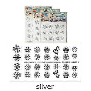Новорічні наклейки для нігтів "Сніжинки" NG-11 срібло
