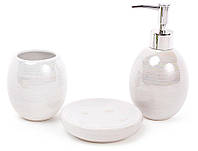 Набор для ванной (3 предмета): дозатор 325мл, стакан 325мл для зубных щеток, мыльница, цвет - белый перламутр