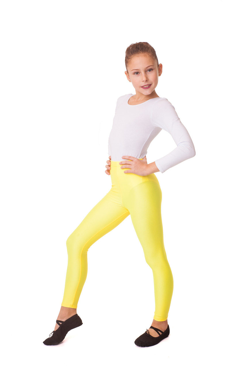 Лосины гимнастические детские эластиковые для танцев Желтые (рост 104-152см) - фото 3 - id-p676042581