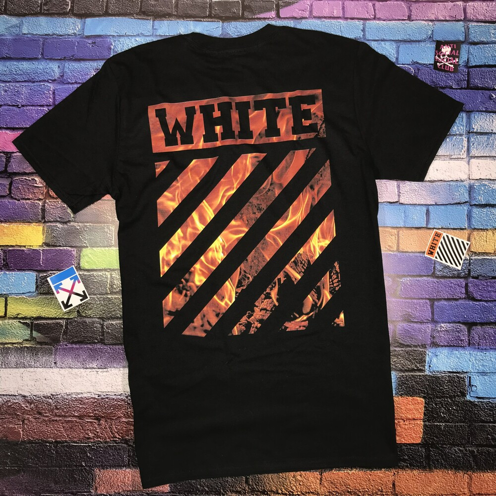 Мега Футболка OFF WHITE black Fire • NEW 2019 XS, фото 1