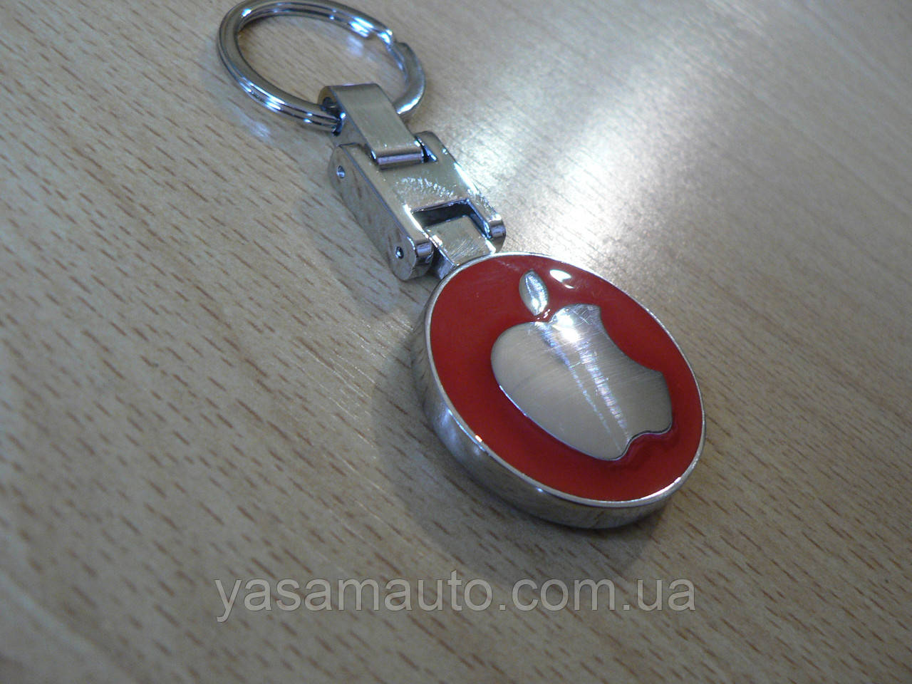 Брелок подарунковий металевий Apple логотип емблема епл автомобільний на авто ключі червоний круглий