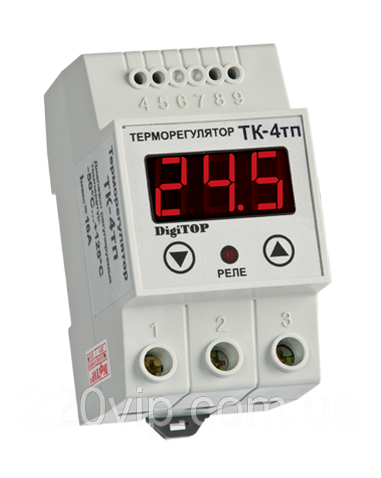 Терморегулятор DigiTOP ТК-5В (триканальний, датчик DS18B20) DIN, 0 °C...+90 °C, крок 1,0 °C, термостат, датчик