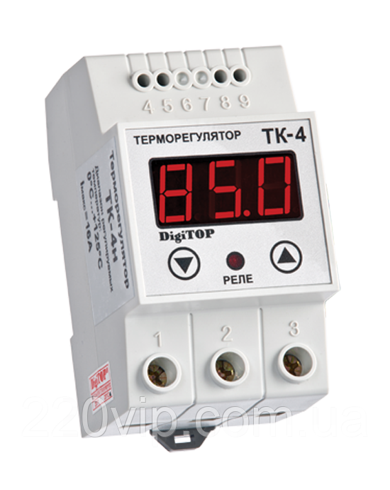 Терморегулятор DigiTOP ТК-4Н (одноканальний, датчик DS18B20) DIN, 0 °C...+125 °C, крок: 1,0 °C, термостат, датчик