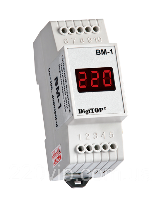 Вольтметр DigiTOP ВМ-1, однофазний DIN, ~100 B... ~400 B, диджітоп