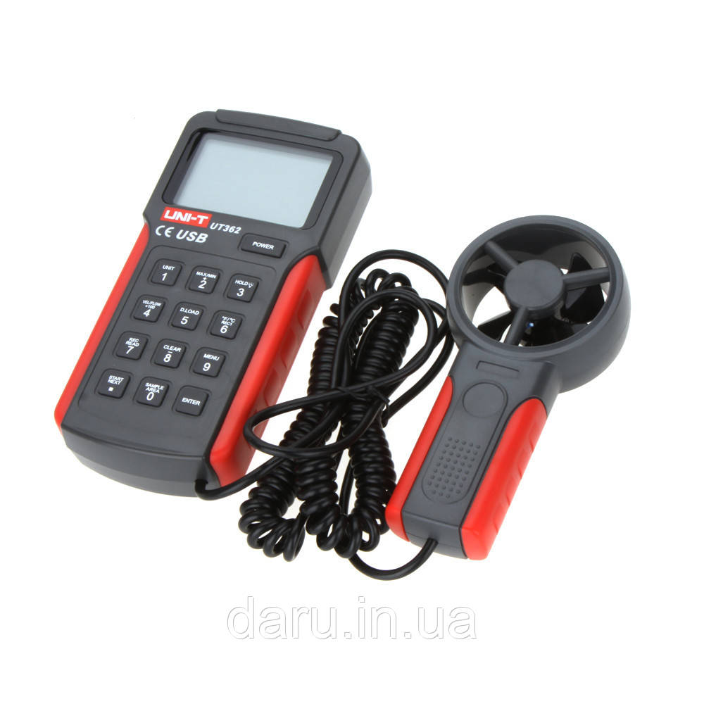 Анемометр UNI-T UT362 (1,00-30,00 м/с; 0-40ºC; 0-999900m3/min), USB, Пам'ять 2044