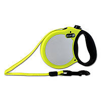 Повідець-рулетка ALCOTT adventure visibility для собак до 20 кг — 5 м — світловідбивна стрічка, жовтий неон