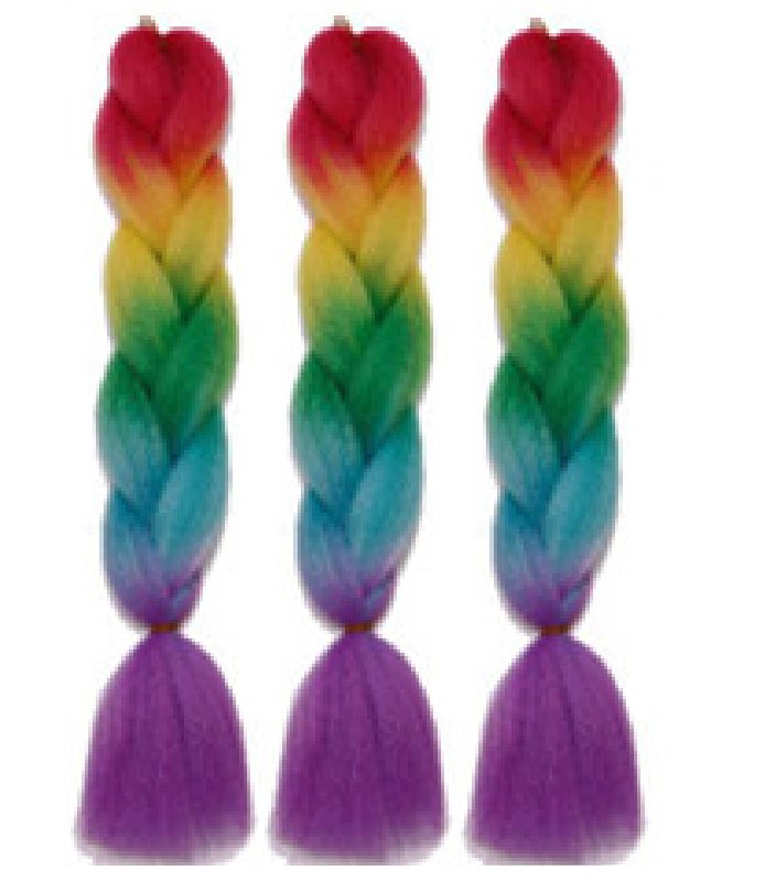 Канекалонова коса омбре, червоний + жовтий + зелений + блакитний + бузковий (Е3) 55/55