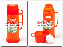 Термос 450 мл пластиковий зі скляною колбою (колір — жовтогарячо-червоний) Kamille KM-2070-1