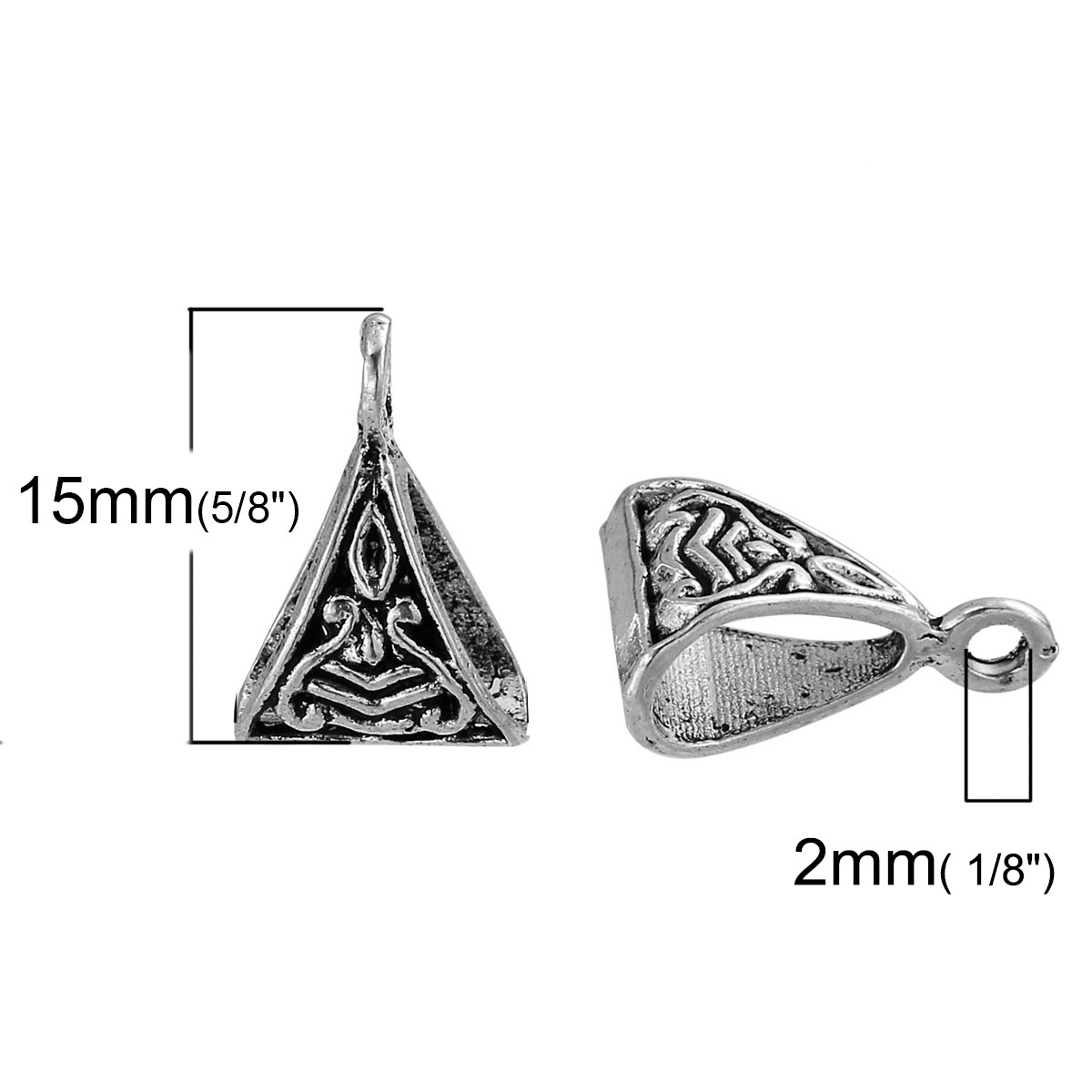 Бейлы Finding Держатель для кулона треугольный Античное серебро 15 mm x 10 mm Отверстия: 4.6 mm 2 mm - фото 2 - id-p642361299