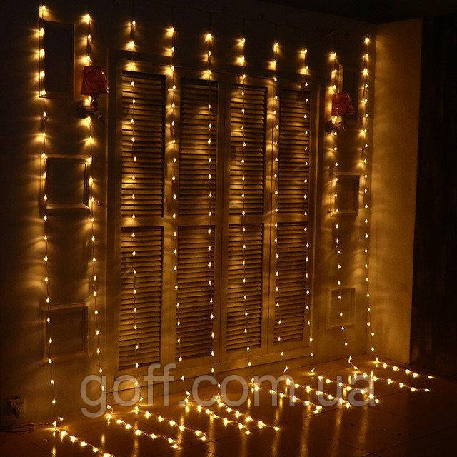 Гірлянда Водоспад 3x2,5 м 560 LED прозорий дріт (теплий білий)
