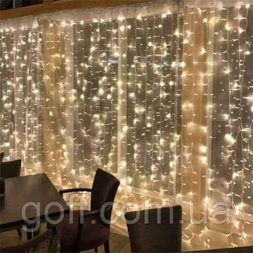 Гірлянда Водоспад 2,5x2,5м 480 LED прозорий дріт (теплий білий)