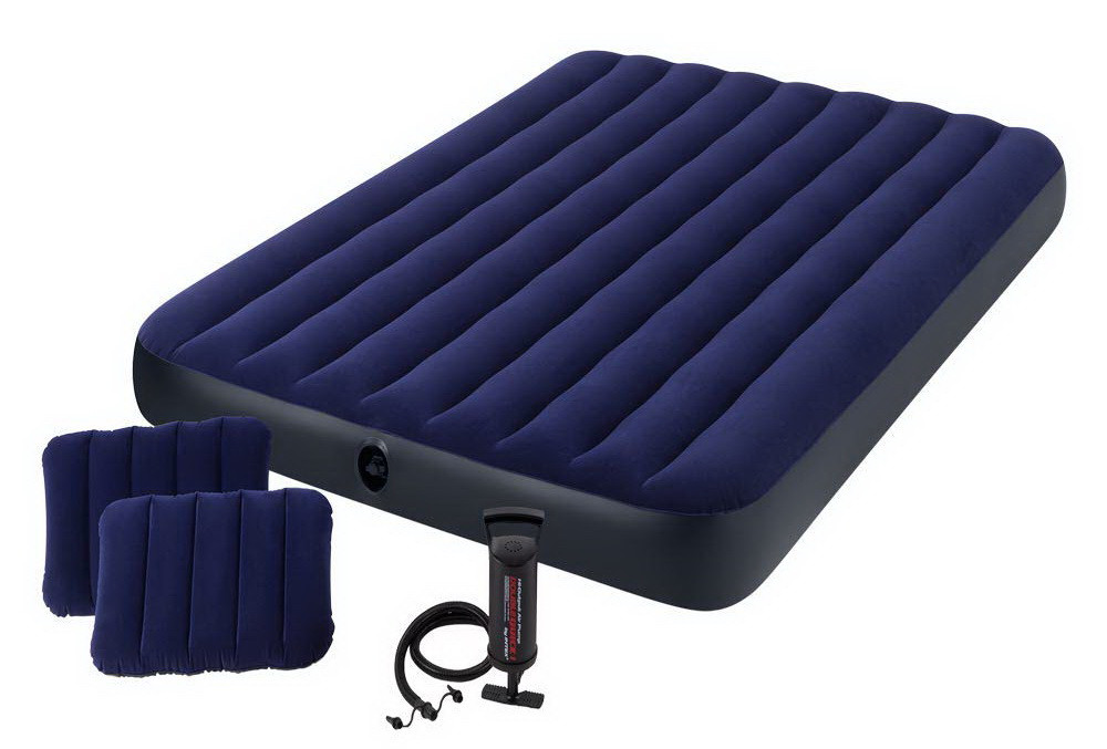 Надувний матрац Intex 64765 Classic Downy Airbed 203х152х25см насос+ 2 подушки