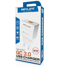 СЗП, адаптер BRUM BM-SQ-001 Швидке заряджання QC 3.0 (1USB 3.1A)