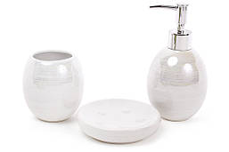 Набір для ванної кімнати: дозатор 325мл, склянка 325мл для зубних щіток, мильниця, колір - білий перламутр