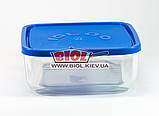 Посуд скляний 1,8 л квадратний з синьою пластиковою кришкою Borgonovo, фото 2