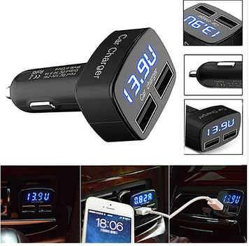 Цифровий автомобільний вольтметр у прикурювати VST 4 в 1 із заряджанням через USB і з термометром і довгою ніжкою