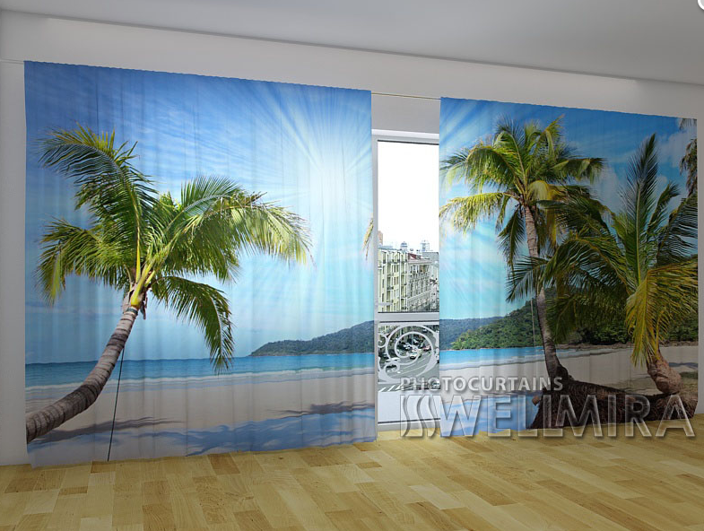 Панорамне фото штора "Солце і пальми" 270 х 500 см