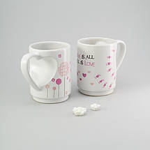 Набір чашок 2 од "Серце" 300 мл білі керамічні чашки комплект біла чашка з малюнком, фото 2