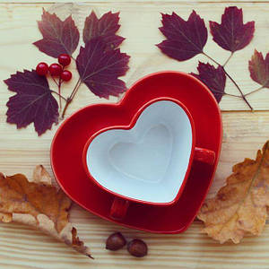 Чашка з блюдцем серце 150 мл червона керамічна чашка на двох у формі кераміка дві ручки