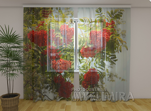 ФотоТюль Горобина 250 см х 260 см фото тюль з малюнком, фото 2