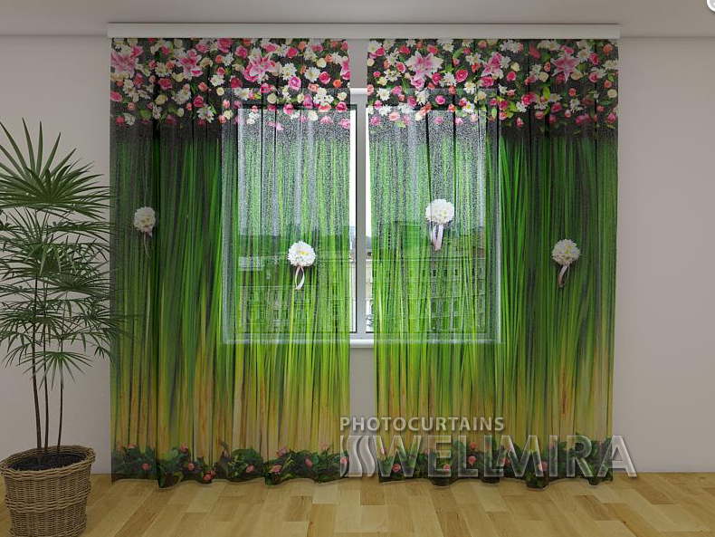 ФотоТюль Ламбрекени з квітів Гармонія 250 см х 260 см фото тюль з малюнком VE