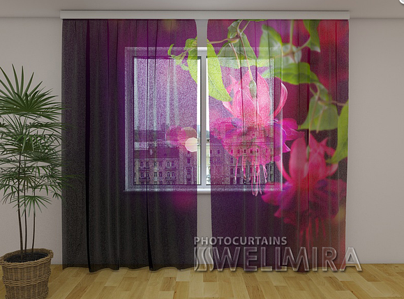 ФотоТюль Квіти фуксії 250 см х 260 см фото тюль з малюнком, фото 2