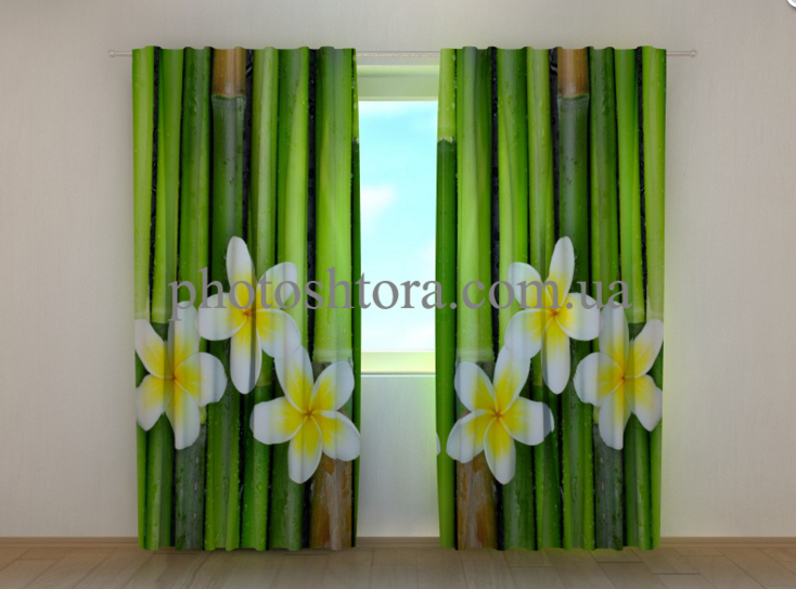 Фотоштори "Бамбук та плюмерія" 250 х 260 см фото штори штори з малюнком VE