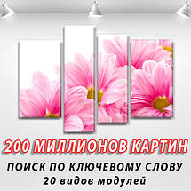 Картина модульна Рожеві Ромашки , на Полотні сін., 65x85 см, (40x20-2/65х18/50x18), фото 4