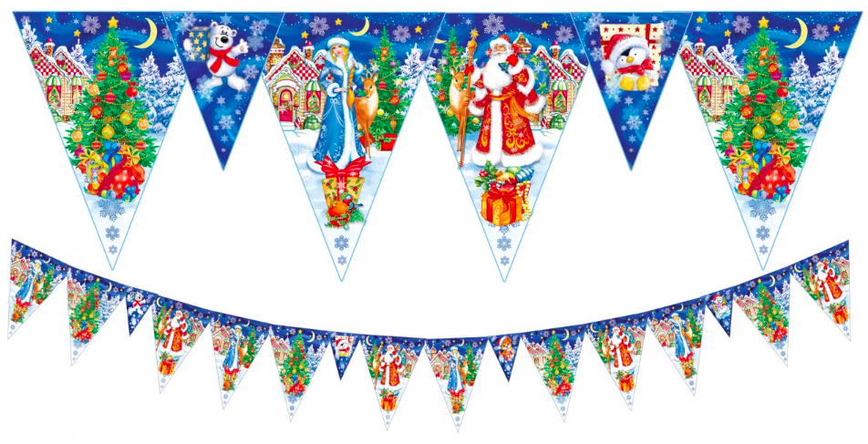 Гірлянда Вимпел "З Новим роком" (Дід Мороз, Снігуронька,звірята) 240х185мм