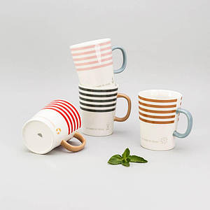 Набір чашок "Каліпсо" 250 мл 4 шт. керамічні чашки комплект білий чашка з малюнком