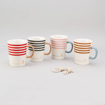 Набір чашок "Каліпсо" 250 мл 4 шт. керамічні чашки комплект білий чашка з малюнком, фото 2